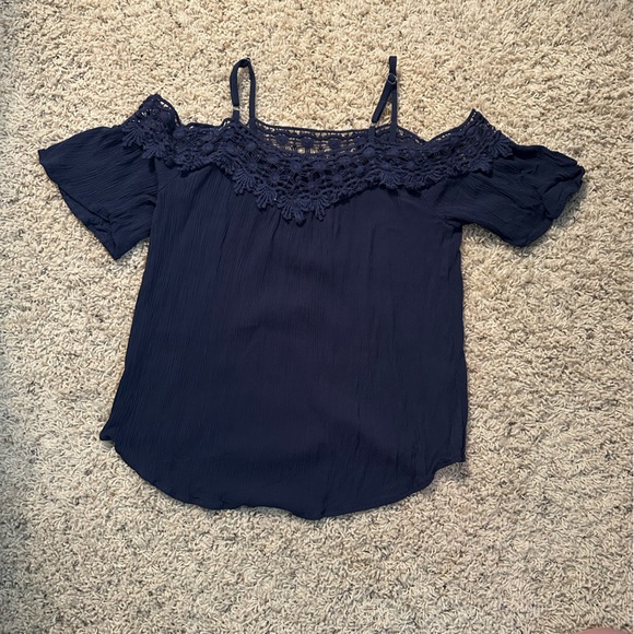 Jolt Blue Ruffled Cap Sleeve Blouse - Picture 1 of 4